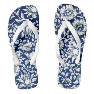 Blue Mallow, Navy and White Floral Pattern, Flip Flops