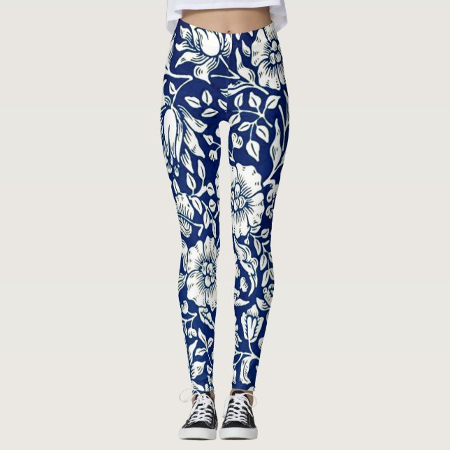 Blue Mallow, vintage floral pattern Leggings (Front)