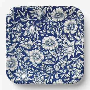 Blue Mallow, vintage floral pattern, Paper Plate