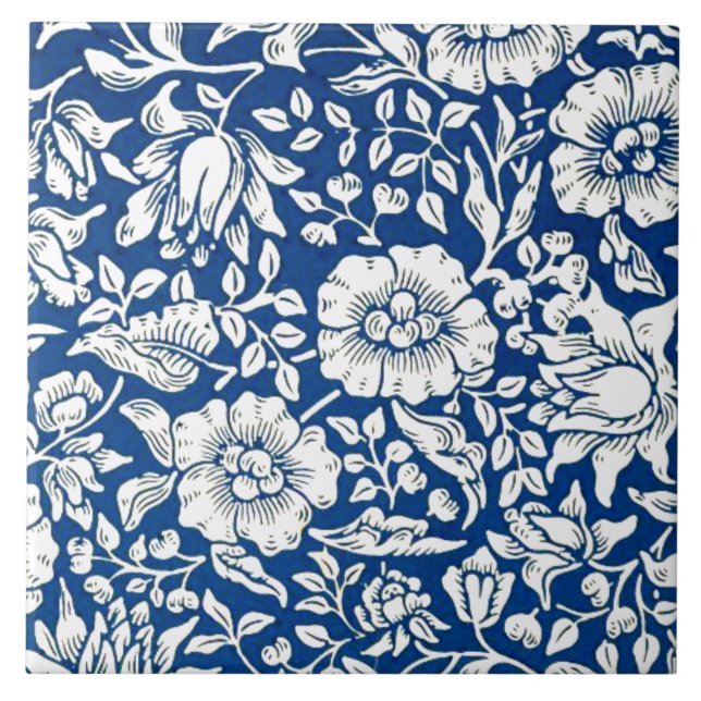 Blue Mallow, vintage pattern, Tile (Front)