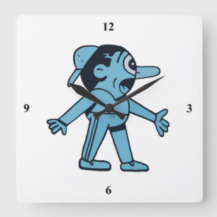 Blue Man Walks Dog. Square Wall Clock