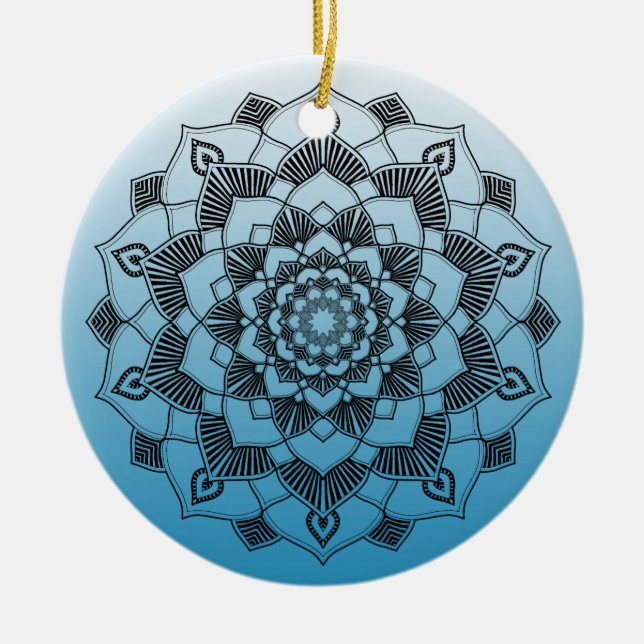 Blue Mandala Abstract Beautiful Christmas Ceramic Ornament (Front)