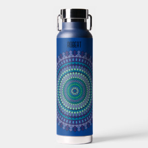 Blue Mandala Add Name Water Bottle