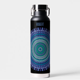 Blue Mandala Add Name Water Bottle