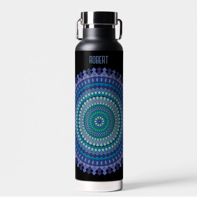 Blue Mandala Add Name Water Bottle (Front)