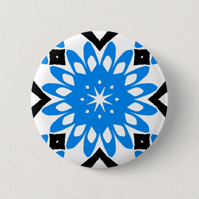 Blue mandala art flower button (Front)