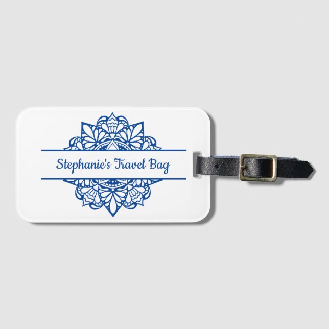 Blue Mandala Art Personalized Luggage Tag (Front Horizontal)