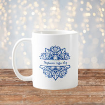 Blue Mandala Art Personalized Name Coffee Mug