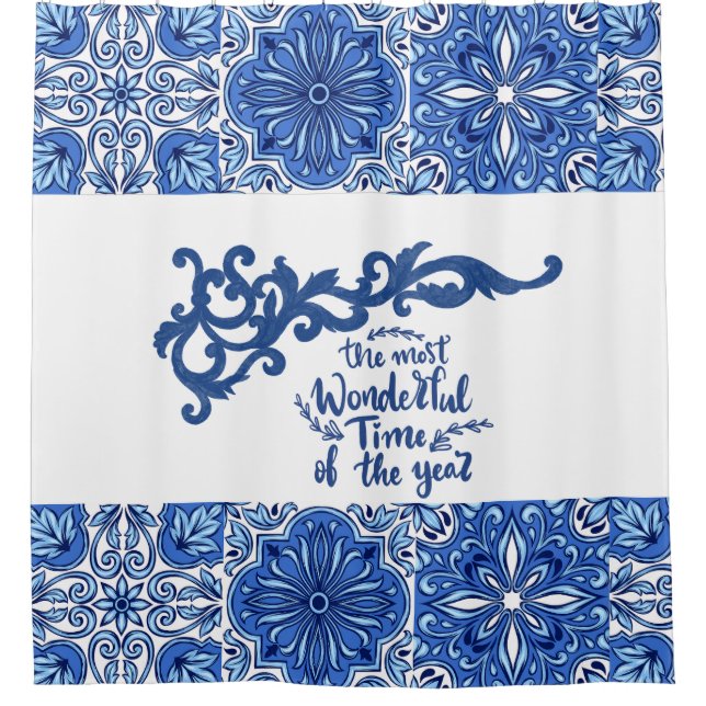 Blue Mandala Bathroom Curtain (Front)