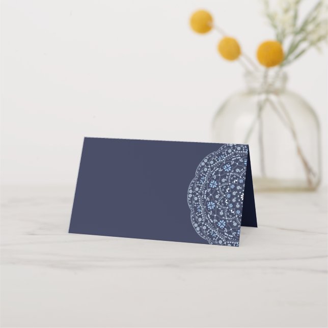 Blue Mandala Damask Blank Place Cards (Back)
