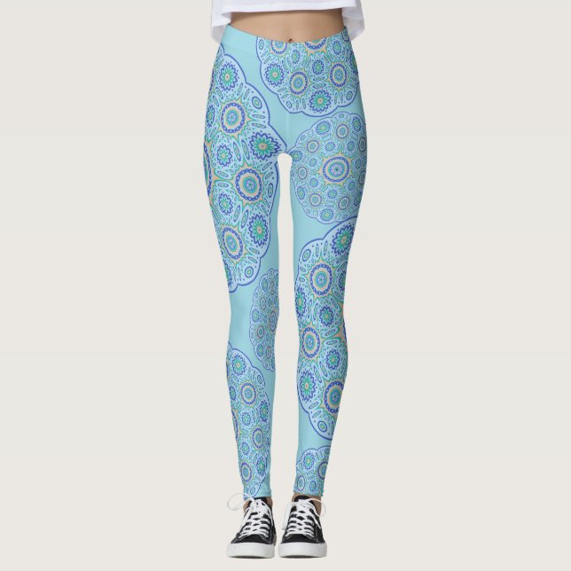 Blue Mandala Design Leggings (Front)