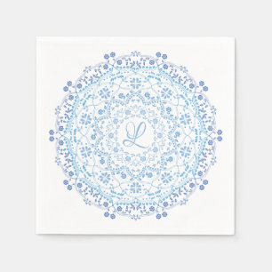 Blue Mandala Editable Initial Paper Napkin
