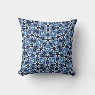 Blue Mandala Floral on Navy Background Throw Pillow