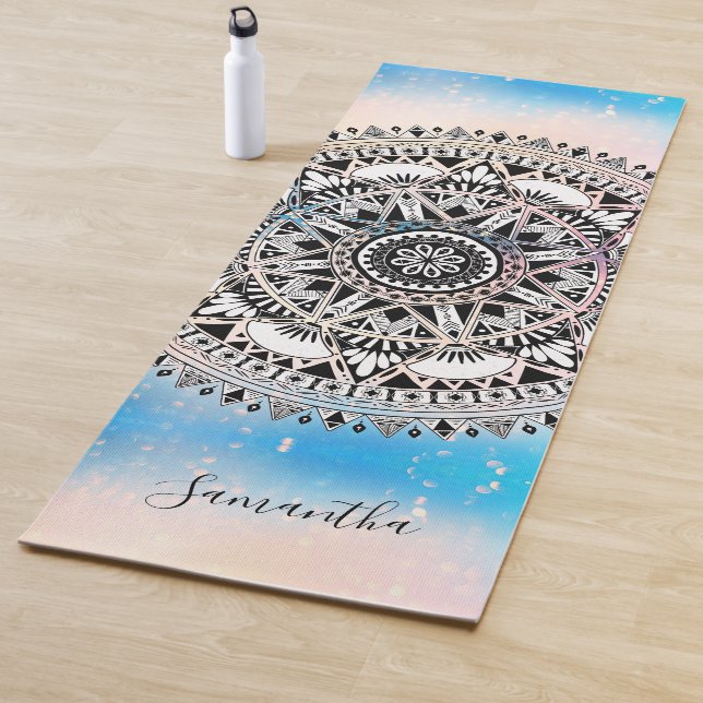 Blue Mandala Geometric Pattern Name Yoga Mat (In Situ)