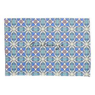 Blue mandala hearts pattern blue pillowcase