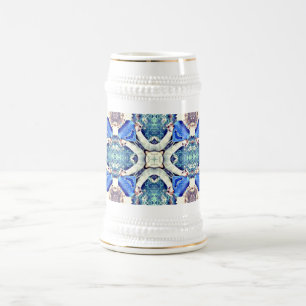 Blue mandala hearts pattern Thunder_Cove Beer Stein