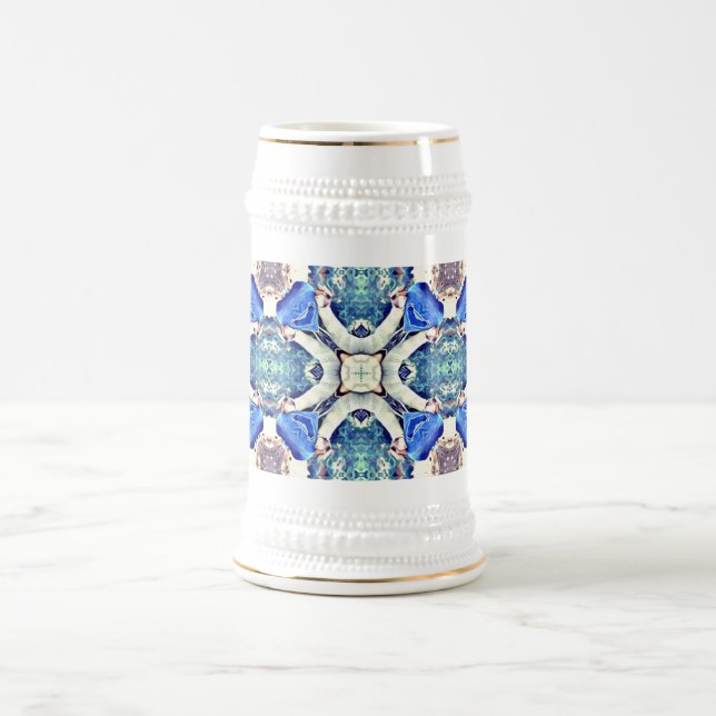 Blue mandala hearts pattern Thunder_Cove Beer Stein (Center)