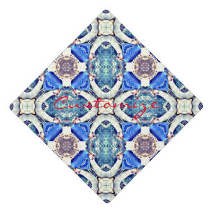 Blue mandala hearts pattern Thunder_Cove Graduation Cap Topper