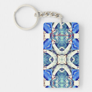 Blue mandala hearts pattern Thunder_Cove Keychain