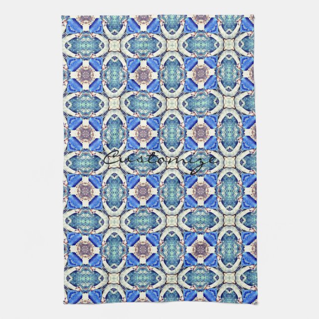 Blue mandala hearts pattern Thunder_Cove Kitchen Towel (Vertical)