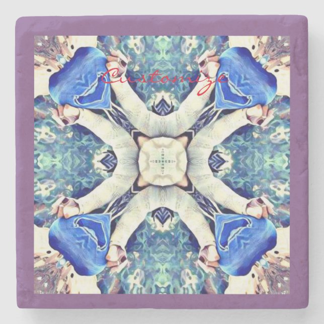 Blue mandala hearts pattern Thunder_Cove Stone Coaster (Front)