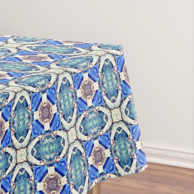 Blue mandala hearts pattern Thunder_Cove Tablecloth (In Situ)