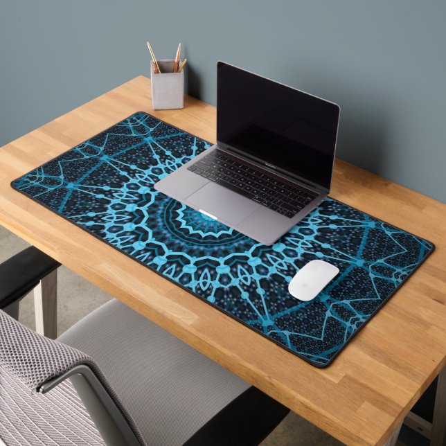Blue Mandala Net Retro Hippie Trippy Boho Chic Desk Mat (Office 2)