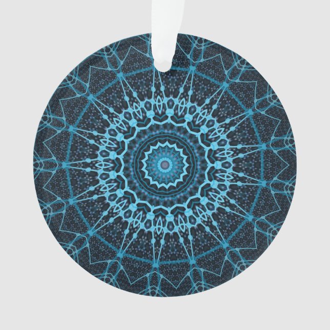 Blue Mandala Net Retro Hippie Trippy Boho Chic Ornament (Front)