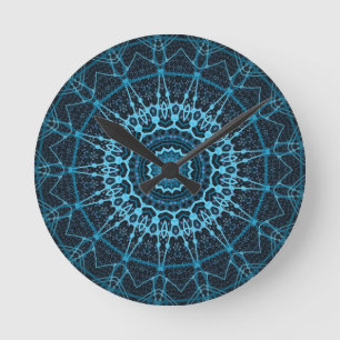 Blue Mandala Net Retro Hippie Trippy Boho Chic Round Clock