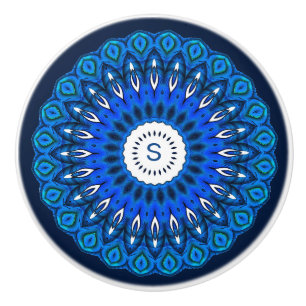 Blue Mandala on Navy with Initial Drawer Knob