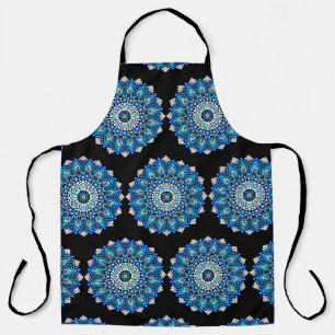 Blue Mandala Pattern Apron Boho Floral Decorative