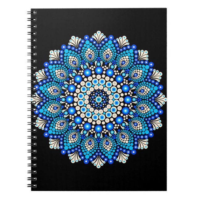 Blue Mandala Pattern Apron Boho Floral Decorative  Notebook (Front)