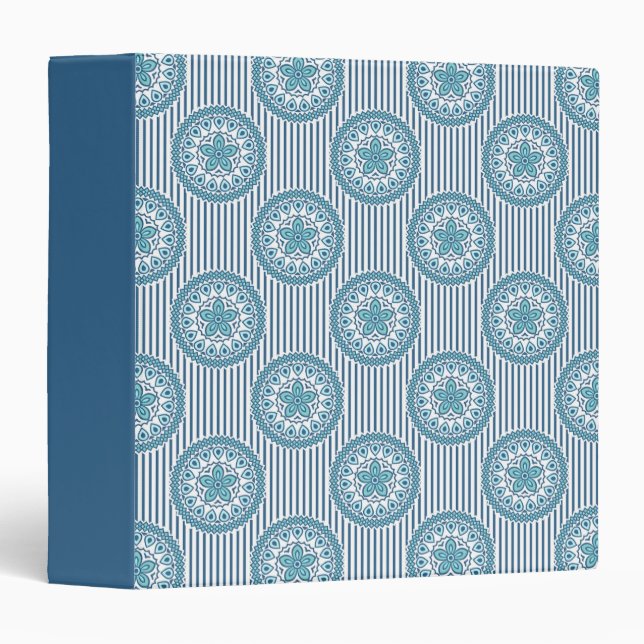 Blue mandala pattern on striped background binder (Front/Spine)