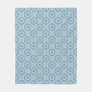 Blue mandala pattern on striped background fleece blanket