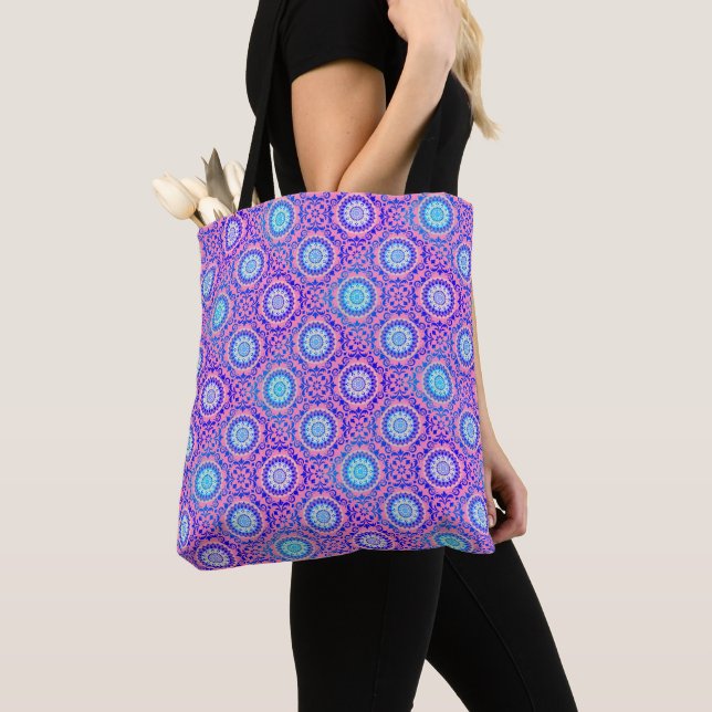 Blue Mandala Pattern Pink Boho  Tote Bag (Close Up)