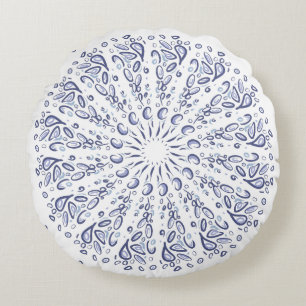 Blue mandala pattern round pillow