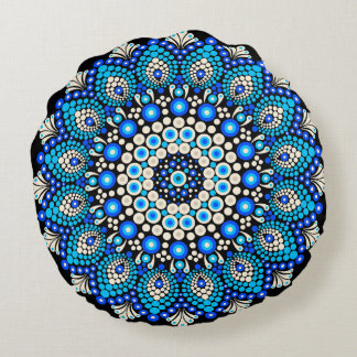 Blue Mandala Pattern Throw Pillow Boho Decorative 