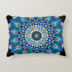 Blue Mandala Pattern Throw Pillow Boho Decorative