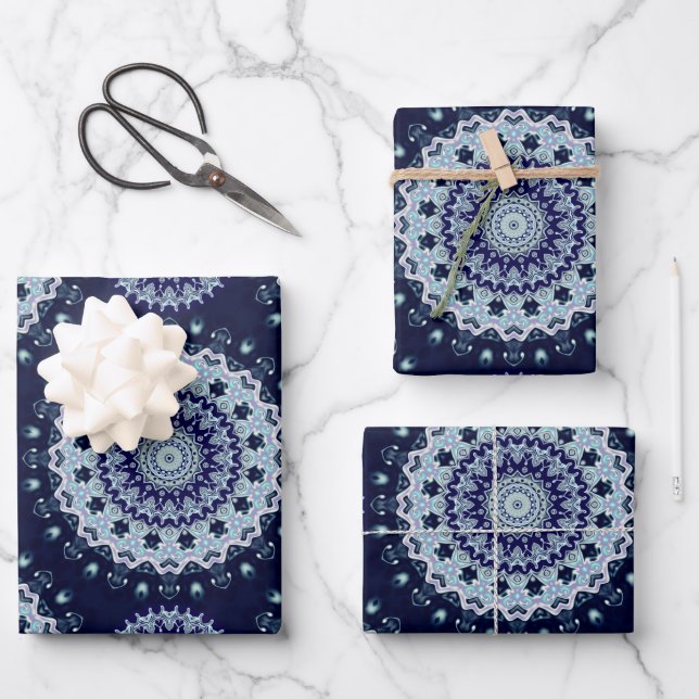 Blue Mandala Pattern Wrapping Paper Sheet (Front)