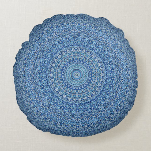 Blue Mandala Round Pillow (Front)