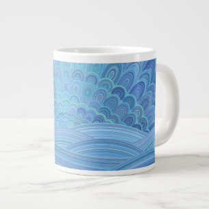 Blue Mandala Sunset at the Ocean Large Coffee Mug