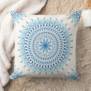 Blue mandala throw pillow