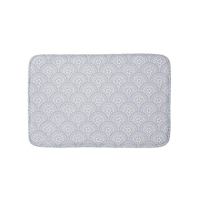 Blue mandala waves pattern on white background bath mat (Front)