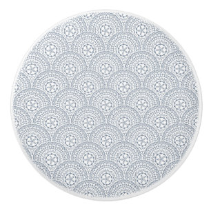 Blue mandala waves pattern on white background ceramic knob