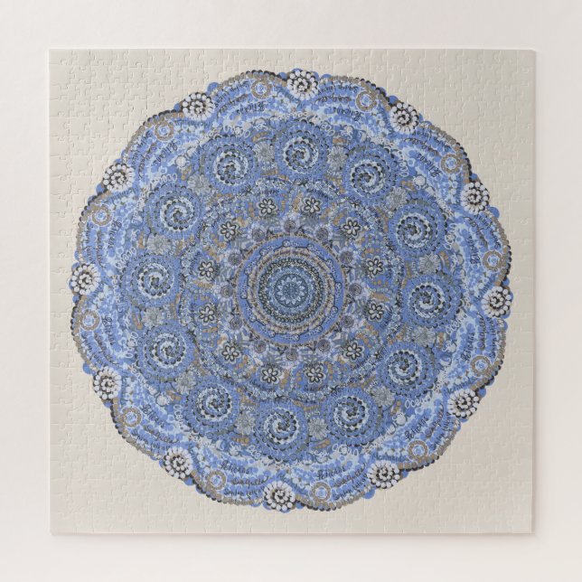 Blue Mandala With Beach Sea Life Words Jigsaw Puzzle (Vertical)