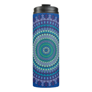 Blue Mandala with Personalized Text Name Thermal Tumbler