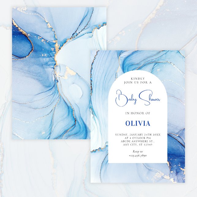 Blue Marble abstract baby shower Invitation (Creator Uploaded)