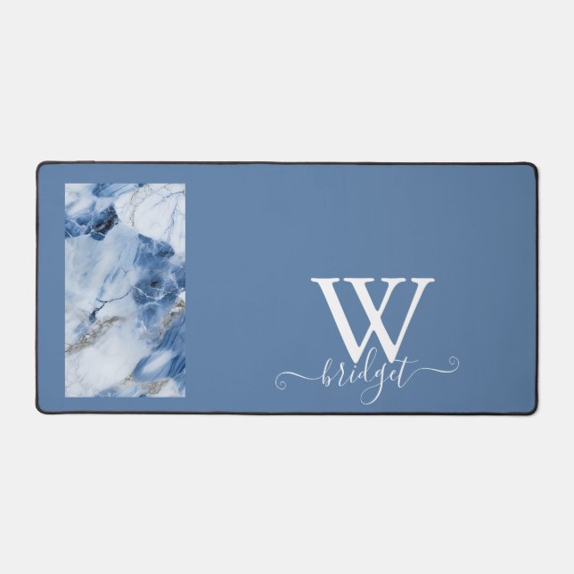 blue marble abstract coastal pattern desk mat (Front)