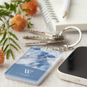 blue marble abstract coastal pattern keychain