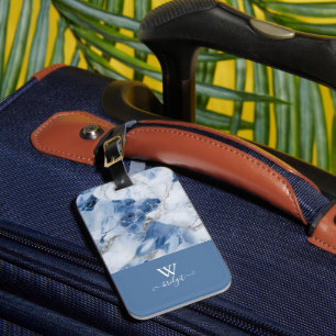 blue marble abstract coastal pattern luggage tag
